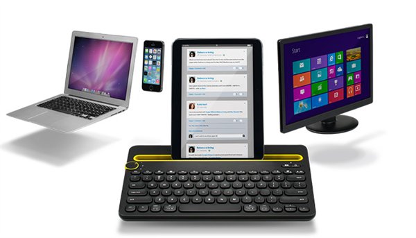 K480 with Macbook, monitor with Windows display, iPhone and tablet