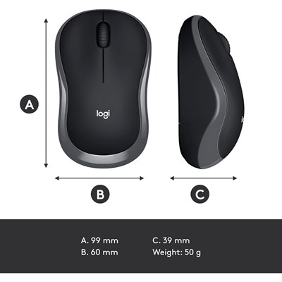 Logitech M185 Wireless Mouse, Compact Design, Grey